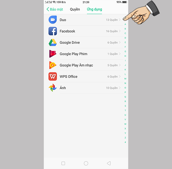 Vào quyền hoặc app